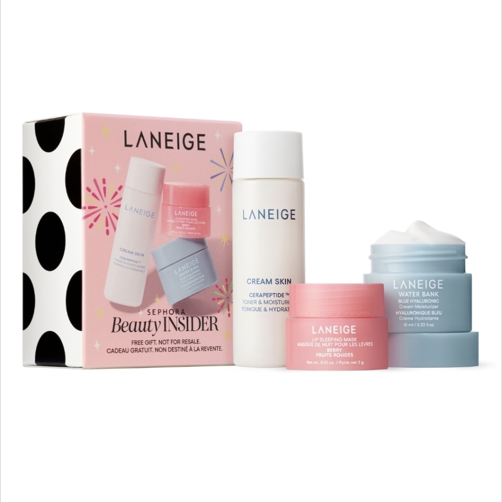 NWT LANEIGE 3pc. Set Lip Sleeping Mask Water Bank Moisturizer Cream Skin Toner